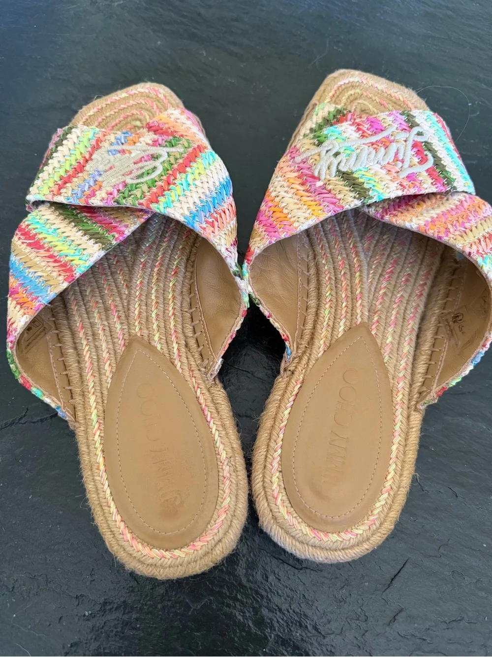 Jimmy Choo Aciel Sandal Pastel Raffia Crossover Mule Size 40.5